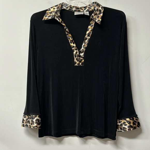 Chico's Tops - Chicos Travelers Womens XL Black Animal Print Trim Liquid Stretch Knit Top work